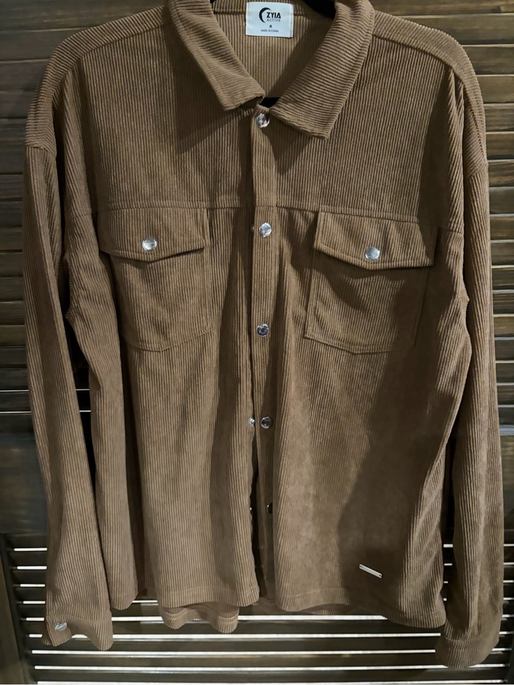 Zyia Corduroy Button-Up Shirt Jacket in Brown